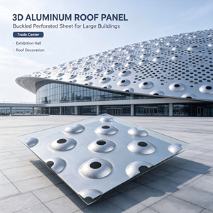 Panneau de toiture en aluminium 3D, tôle perforée à plis, revêtement métallique décoratif pour hall d'exposition et centre commercial - Product Image 2