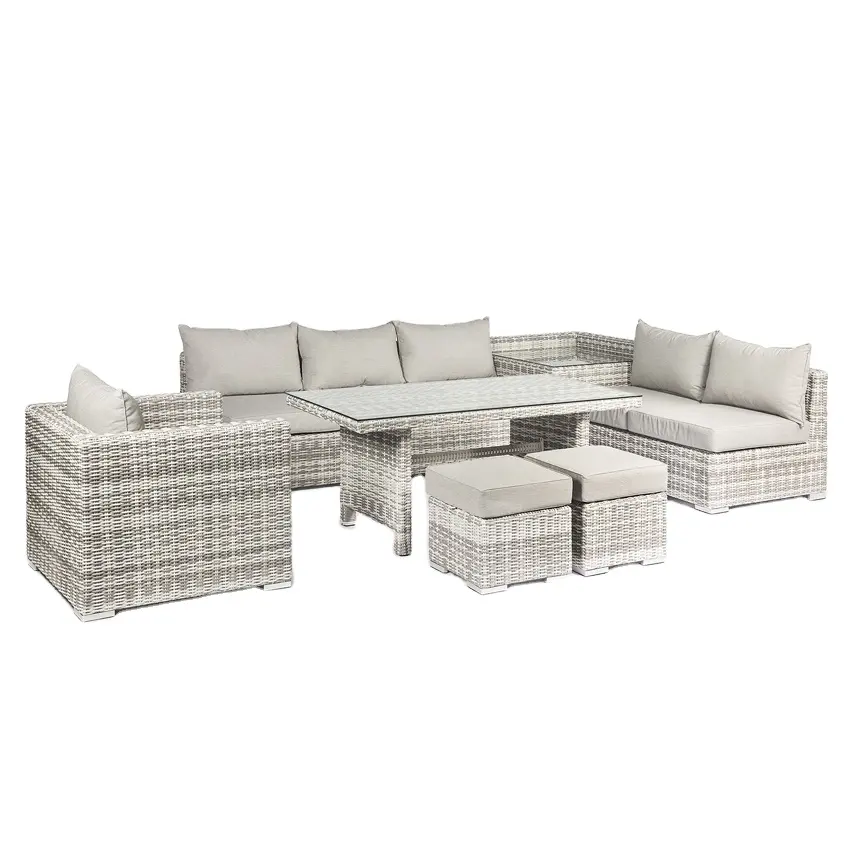 2024 produsen Set mebel taman teras mewah bagian Sofa sudut luar ruangan rotan aluminium
