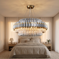 Lustre suspendu rectangulaire à LED en verre cristal pour salon et hôtel, en vente