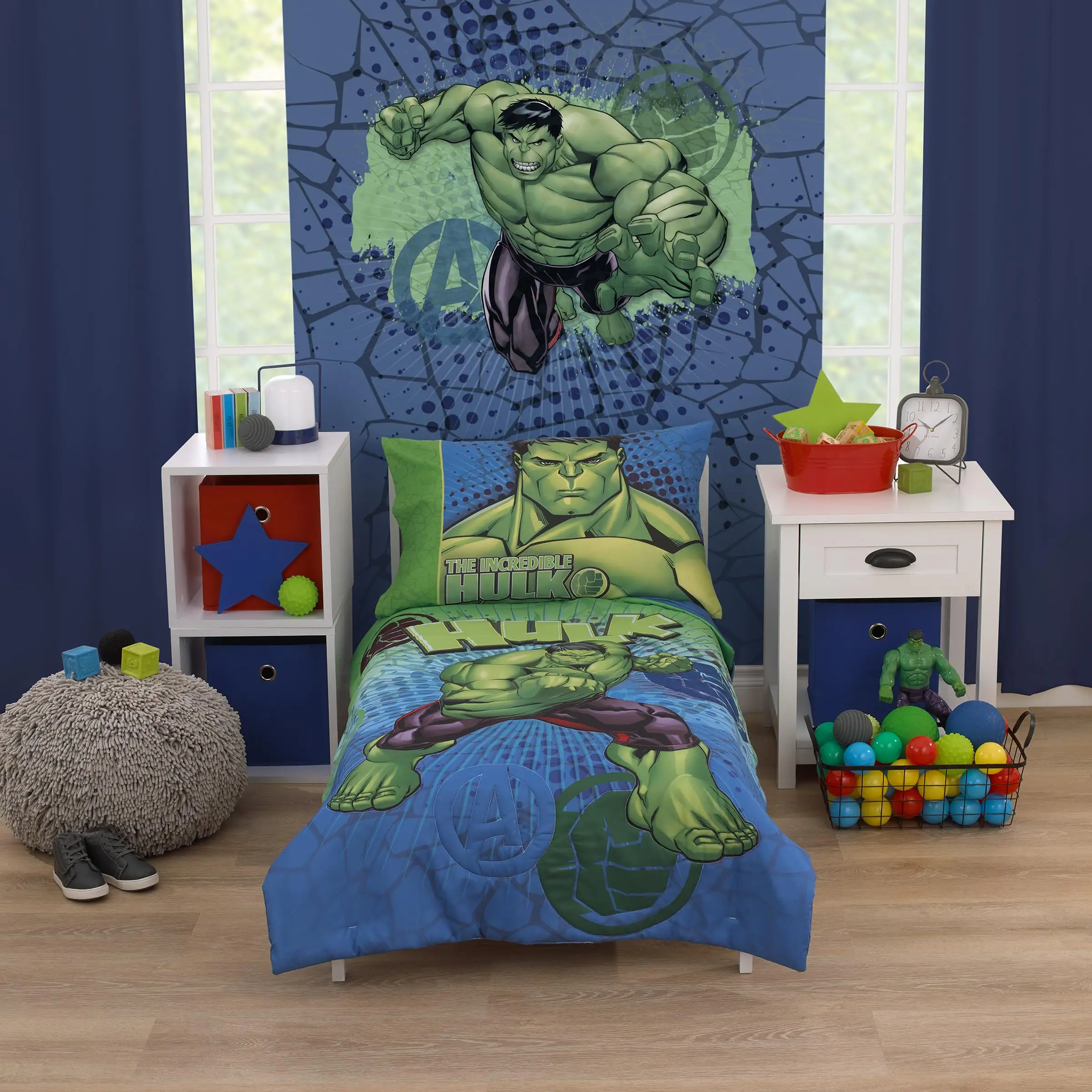 Aoyatex set tempat tidur anak-anak 3d, motif dua sisi Avengers League 100% poliester empat potong gaya baru