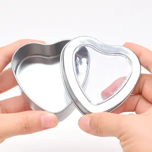 Bán buôn 2oz 3oz kim loại hình trái tim tin với cửa sổ sô cô la kẹo nến Quà Tặng thiếc nhỏ có thể/container cho nến