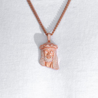 NUOYA Bijoux fins pour femmes Pendentif tête de Jésus en argent 925 Iced Out VVS Moissanite Pendentif à breloque plaqué or rose pour cadeaux