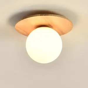 Japanese solid wood porch corridor ceiling light creative Nordic balcony small round glass ball ceiling lamp kitchen lamps
