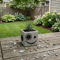 Pot de fleurs en résine carré brodé à la main, motif bouton souriant, pour plantes succulentes, ornement de table, statue de jardin pour la maison