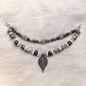 Chaîne de broche classique superposée verte rétro avec jaspe, bijoux vikings, collier celtique, bijoux tribaux, cadeau unique pour <span class=keywords><strong>vous</strong></span> - Product Image 2