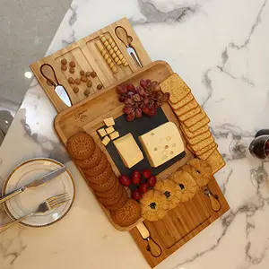 Tabla de charcutería de madera, tabla de pizarra para quesos con cajón y cuchillo