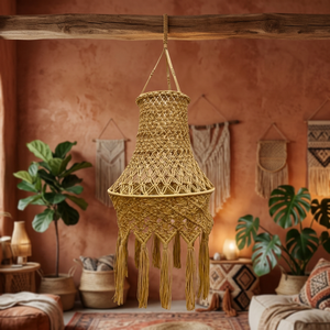 Lámpara Colgante de Macramé Tejida a Mano, Luz Colgante Tejida Natural, Decoración Boho con Flecos para el Hogar - Product Image 1