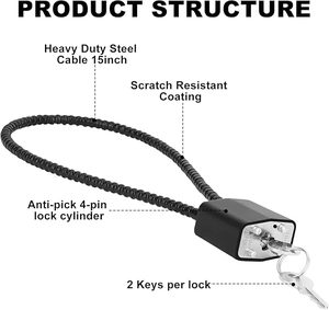 Lucchetto a Cavo Antifurto Impermeabile Rosso/Nero, Corda di Sicurezza da 15 Pollici, Lucchetto per Armi con <span class=keywords><strong>Chiave</strong></span> - Product Image 1