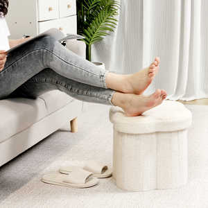 Bailey Fournisseur <span class=keywords><strong>de</strong></span> meubles Floral Round Ottoman Repose-pieds Faux Teddy Fur Tabourets <span class=keywords><strong>de</strong></span> rangement pliables Ottoman - Product Image 4