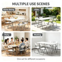 Tables et chaises de réception portables en HDPE et acier, légères, de haute qualité, 8 pieds, design moderne blanc, pour hôtels et extérieur - Vente en gros