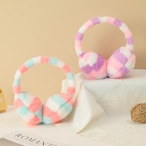 新しい冬虹ウサギの髪紫流砂猫耳パイナップルプリント暖かい100% ポリエステル熱転写プリントイヤーマフ - Product Image 3