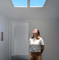 Plafond de bureau moderne et intelligent, ciel bleu artificiel, lucarne led, panneau de chambre à coucher