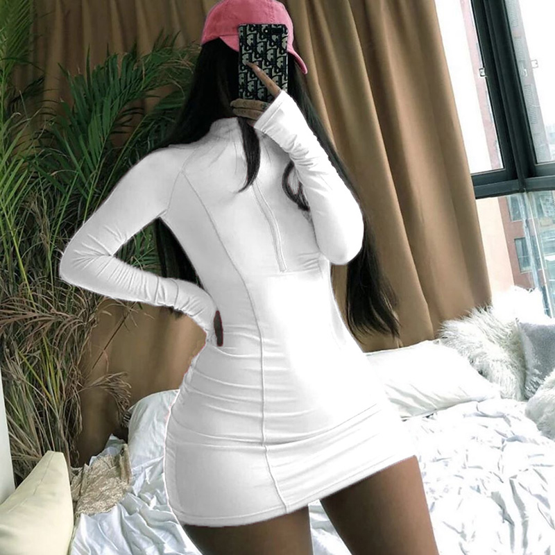 Compression Fashion Pure Color Fall Women Clothes Women Long Sleeve Solid Color Elastic Casual Bodycon Dresses