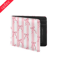 Dompet Kecil Pola Pita Merah Muda Baru untuk Wanita Dompet Tipis Portabel Tempat Kulit PU
