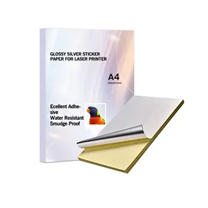 Autoadhesivo Premium 8,5*11 A4 papel adhesivo plata brillante etiqueta adhesiva de vinilo imprimible para impresora láser