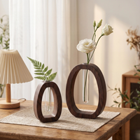 Vase en verre et bois minimaliste, vase à fleurs ovale créatif pour plantes aquatiques, vase décoratif de bureau pour la maison et le bureau