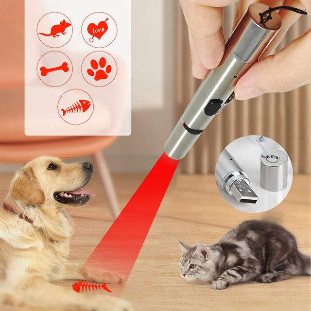 Customized Logo USB Direct Charging Eco-Friendly Metal Pet Interactive Movement Project Toy 5 Lighting Patterns LED Cat Laser