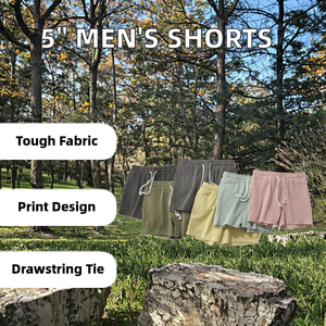 Shorts de sport décontractés pour hommes, 5 pouces, en coton molletonné uni, respirant, anti-froissement, streetwear, shorts de plage avec cordon de serrage - Product Image 2