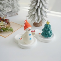 Bandeja Decorativa de Yeso Blanco Hecha a Mano con Forma de Muñeco de Nieve para Velas Aromáticas, Ideal para Decoración Navideña