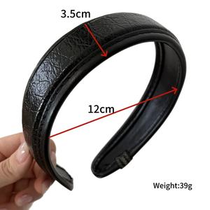 Serre-tête large en similicuir PU style rétro européen et américain, couleur unie, pour la décoration quotidienne des cheveux des femmes - Product Image 3