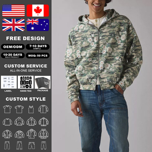 Sweat à capuche zippé KingSen pour homme, 100% coton molletonné, imprimé camouflage floral sur toute la surface, fermeture éclair double curseur, coupe ample, style streetwear - Product Image 2