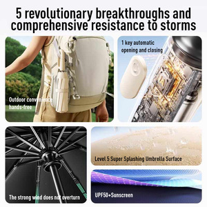 <span class=keywords><strong>Parapluie</strong></span> triple pliant automatique à stockage rapide haute résistance pour adultes <span class=keywords><strong>Parapluie</strong></span> à boucle à anneau rotatif moderne à nervures 10K - Product Image 5