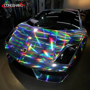 1,52x18m láser negro holográfica cromada vinilo del abrigo del coche con brillante para decoración de coche y protección de cuerpo