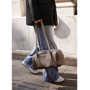 2026 Vintage Genuine Leather Women's Bag High-end <b>Bowling</b> Bag Early Spring All-match Boston Handbag Shoulder Bag Commuter Zipper - Product Image 2