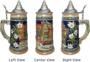 Essence Europe - Chope à <span class=keywords><strong>bière</strong></span> moderne en aluminium de 1 L avec réservoir en céramique, motif fleurs d'<span class=keywords><strong>Edelweiss</strong></span>, couvercle, pour l'Oktoberfest de Munich, Allemagne - Qualité supérieure - Product Image 4