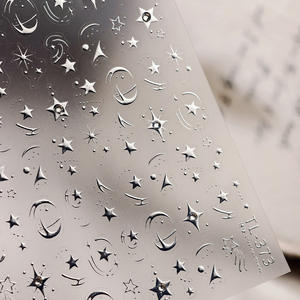 สติกเกอร์ตกแต่งเล็บแบบมีกาวประดับพลอยเทียมแวววาวทำจากเงิน3D Y2k ดาวและดาว - Product Image 4