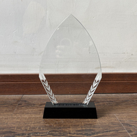 Trophée en cristal personnalisable avec logo, forme de goutte d'eau, avec base noire