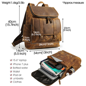 Nhà Máy Cung Cấp Túi Da Bán Sỉ Ba Lô Máy Tính Xách Tay Da Ngựa Điên Hàng Đầu 15 Inch Ba Lô Da Thật - Product Image 5