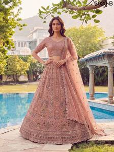 Export Quality Bridal <b>Net</b> Designed Partywear Lehenga Choli With Heavy Embroidery Work And Designer <b>Dupatta</b> Available for Sale - Product Image 3