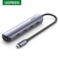 Adaptador Hub USB C 5 en 1 UGREEN, Adaptador USB C a HDMI 4K 30Hz, 4 Puertos USB 3.0, Adaptador Multipuerto Tipo C, Transferencia de Datos de Alta Velocidad