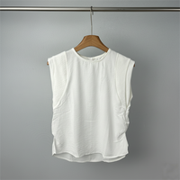 Chemise ample sans manches à volants à carreaux avec étiquette brodée OEM pour femmes, haut décontracté de couleur unie en mélange de coton et de lin