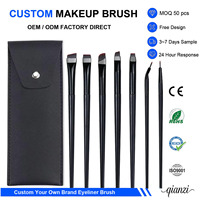 Ensemble de pinceaux pour eye-liner, 7 pièces, manche noir, virole en aluminium, fibres synthétiques, pointe fine angulaire, eye-liner gel, professionnel, vente en gros, personnalisé