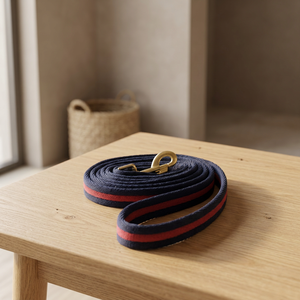Navy Blue Nylon <b>Lead</b> <b>Rope</b> with Red Stripe and Brass Snap Hook for Horse Handling - Product Image 3