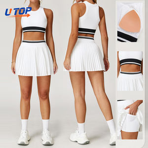 高品質 ハイウエスト テニススカート スポーツブラ <span class=keywords><strong>2</strong></span>点セット 環境に優しい フロント速乾 カスタムテニススカート ジムウェア - Product Image 1