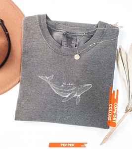 Camiseta de playa minimalista OEM ODM, camiseta divertida con meme, camiseta con estampado de ballena, camiseta estética de verano oversize para mujer, hombre, unisex, Oh Wh - Product Image 6
