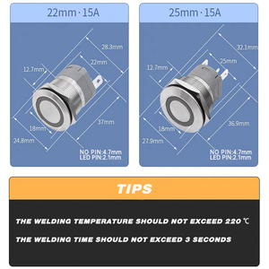 12Mm 16Mm 19Mm 22Mm 25Mm 30Mm Vòng Chống Thấm <span class=keywords><strong>Ip67</strong></span> Nút Ấn Kim Loại Công Tắc Chốt Tạm Thời - Product Image 4