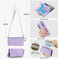 Étui portefeuille antichoc mat en PU avec pochette pour cartes et fermeture éclair pour S25 Ultra/S26 Ultra/S26/S26 Plus/S25/A16/A15/A55/A57