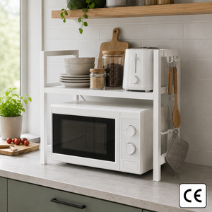 Factory Direct OEM Heavy Duty Metal Microwave Oven Rack Countertop <strong>Kitchen</strong> Storage <strong>Shelf</strong> with Hooks for <strong>Small</strong> Appliances - Product Image 1