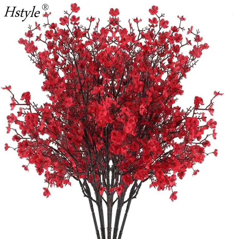 ดอกไม้ประดิษฐ์สำหรับทารก1ช่อ,ดอกยิปโซปลอมสีแดงระบบสัมผัสเหมือนจริงสำหรับตกแต่งบ้านปี FZH356