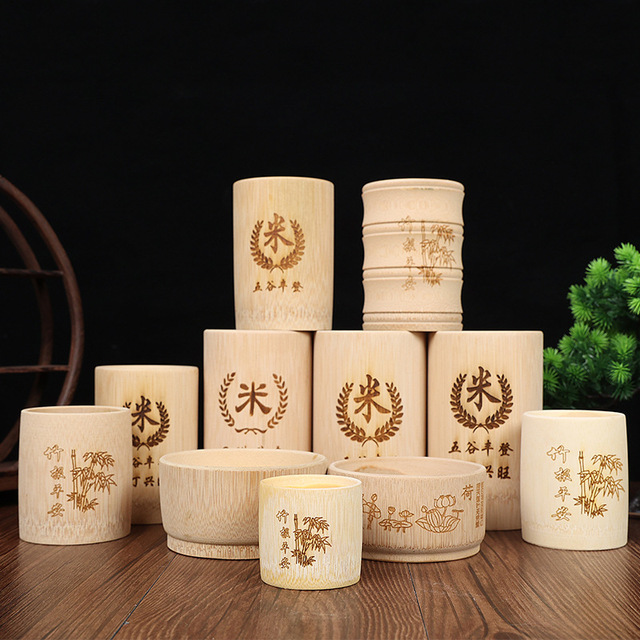 Biodegradable Natural 100% Bamboo Cup Eco Tiki Mugs Bamboo Bowl Wooden Cocktail Cups Reusable Bamboo Tea Cups