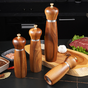 Ensemble moulin à sel et à poivre en bois d'acacia, moulin à poivre en bois avec noyau en céramique réglable pour la cuisine, la cuisson, la salle à manger et la décoration - Product Image 3