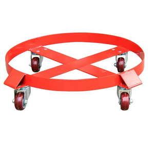 Chariot à tambour rond en plastique jaune avec roues rouges pour la manutention de matériaux en entrepôt, capacité de 400 kg - Product Image 4