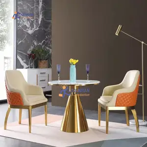 高品质豪华餐桌大理石金色圆形餐桌