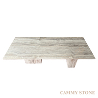 Table à manger rectangulaire en travertin gris naturel Cammy Stone, personnalisée, à rainures, multifonctionnelle, style Wabi-Sabi, mobilier de salle à manger moderne