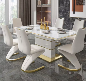 Hiện đại thanh lịch bàn ăn thiết lập với 6 ghế vuông <span class=keywords><strong>Tempered</strong></span> <span class=keywords><strong>Glass</strong></span> kim loại MDF gỗ đá cẩm thạch phong cách cho nhà biệt thự khách sạn phòng khách - Product Image 1