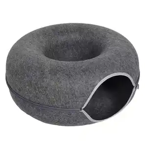 Lit rond en feutre pour Chat, lavable, de luxe, de styliste, nid de Chat, fourré en peluche, Donut pour chien, pas cher